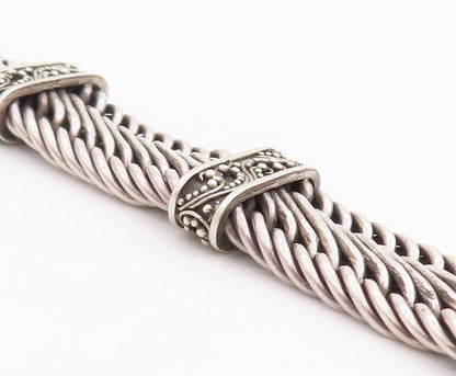 925 Sterling Silver Vintage Bracelet Solid Scrollwork Braided Chain  BT11823