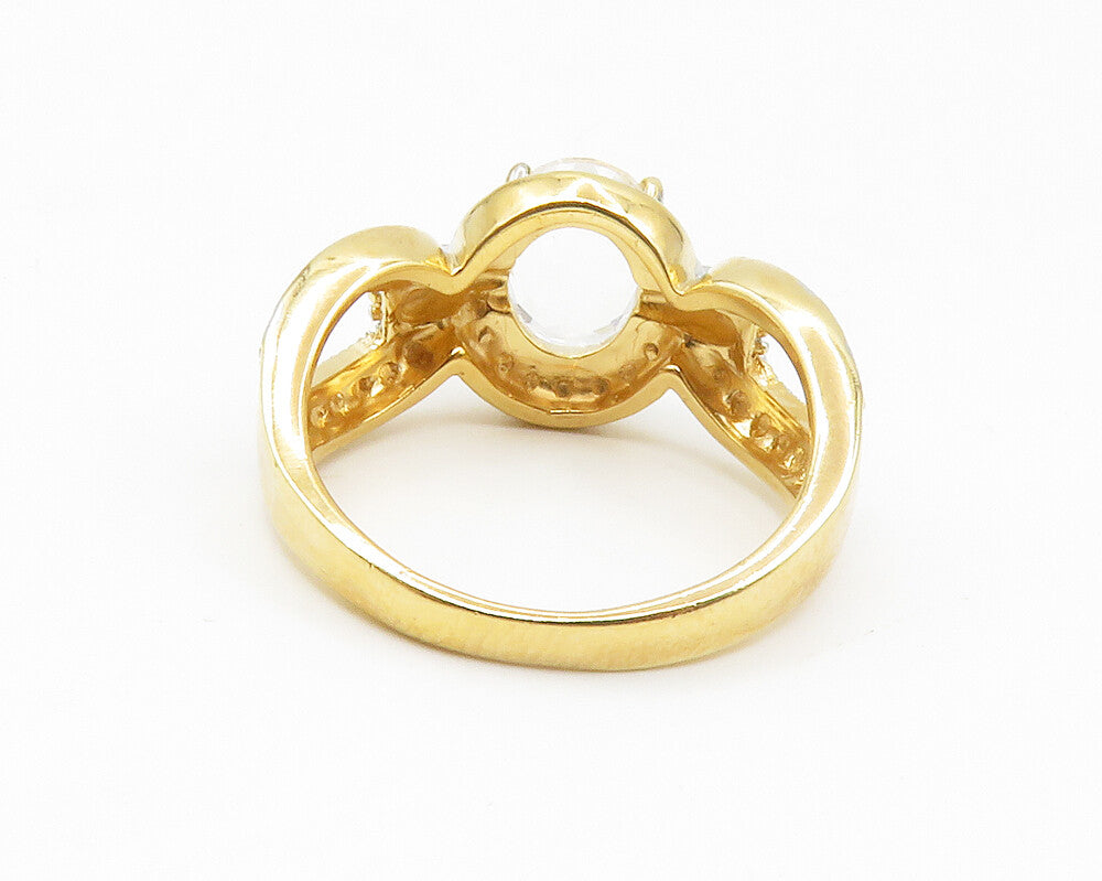 925 Sterling Silver  Faceted Topaz Gold Plated Shiny Band Ring Sz 8  RG14059