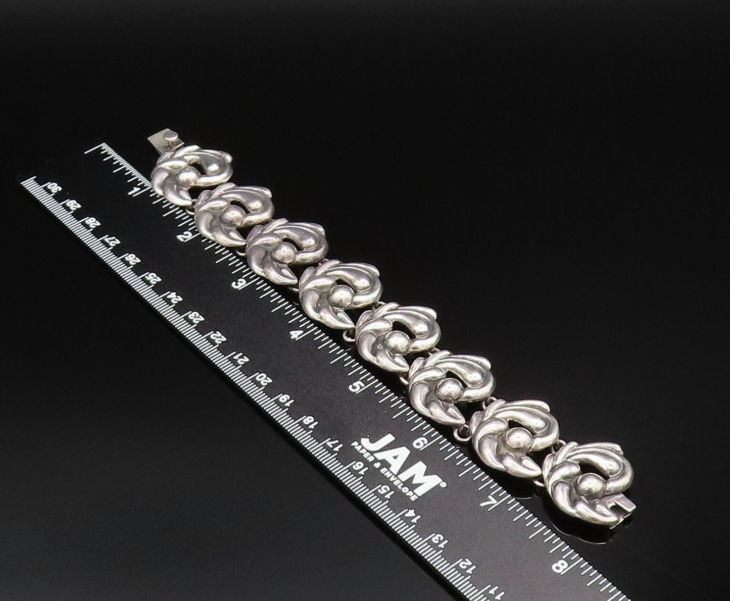 925 Sterling Silver Vintage Swirl Abstract With Bead Ball Link Bracelet BT9595