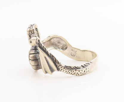 925 Sterling Silver Vintage Ring Modernist Mythical Dragon Band  Sz 14  RG34780