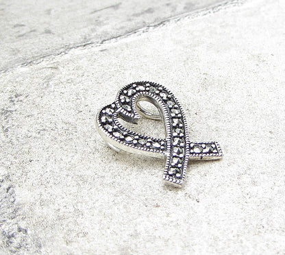 925 Sterling Silver  Marcasite Love Heart Slider Pendant  PT1378