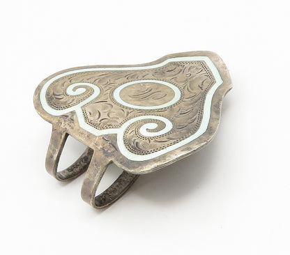 925 Sterling Silver  Vintage Enamel Swirl Etched M Initial Money Clip  TR2095