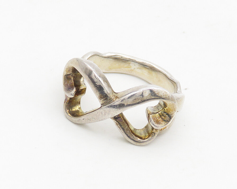 925 Sterling Silver  Vintage Shiny Infinity Love Heart Band Ring Sz 6  RG18449