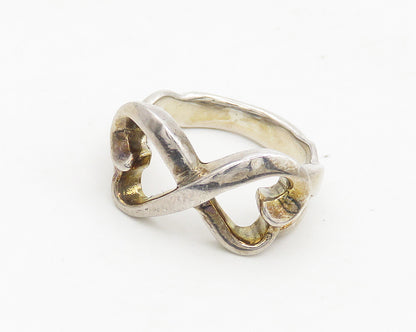 925 Sterling Silver  Vintage Shiny Infinity Love Heart Band Ring Sz 6  RG18449