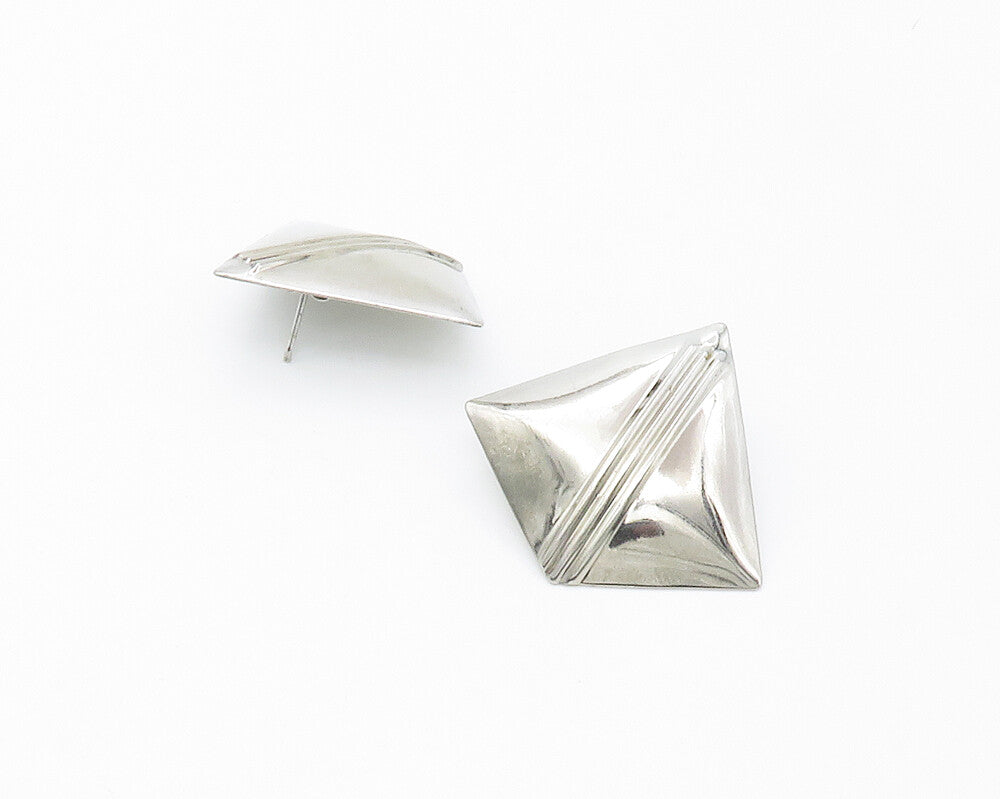925 Sterling Silver  Vintage Shiny Raised Detail Drop Earrings  EG7275
