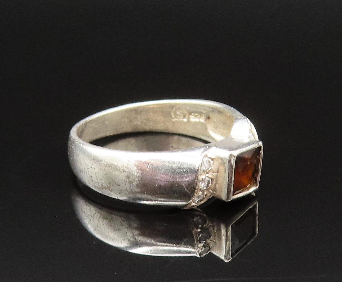 925 Silver  Vintage Inlaid Smoky Quartz & Topaz Swirl Ring Sz 9  RG25517