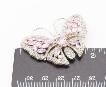 925 Sterling Silver  Vintage Pink & White CZ Butterfly Brooch Pin  BP10522