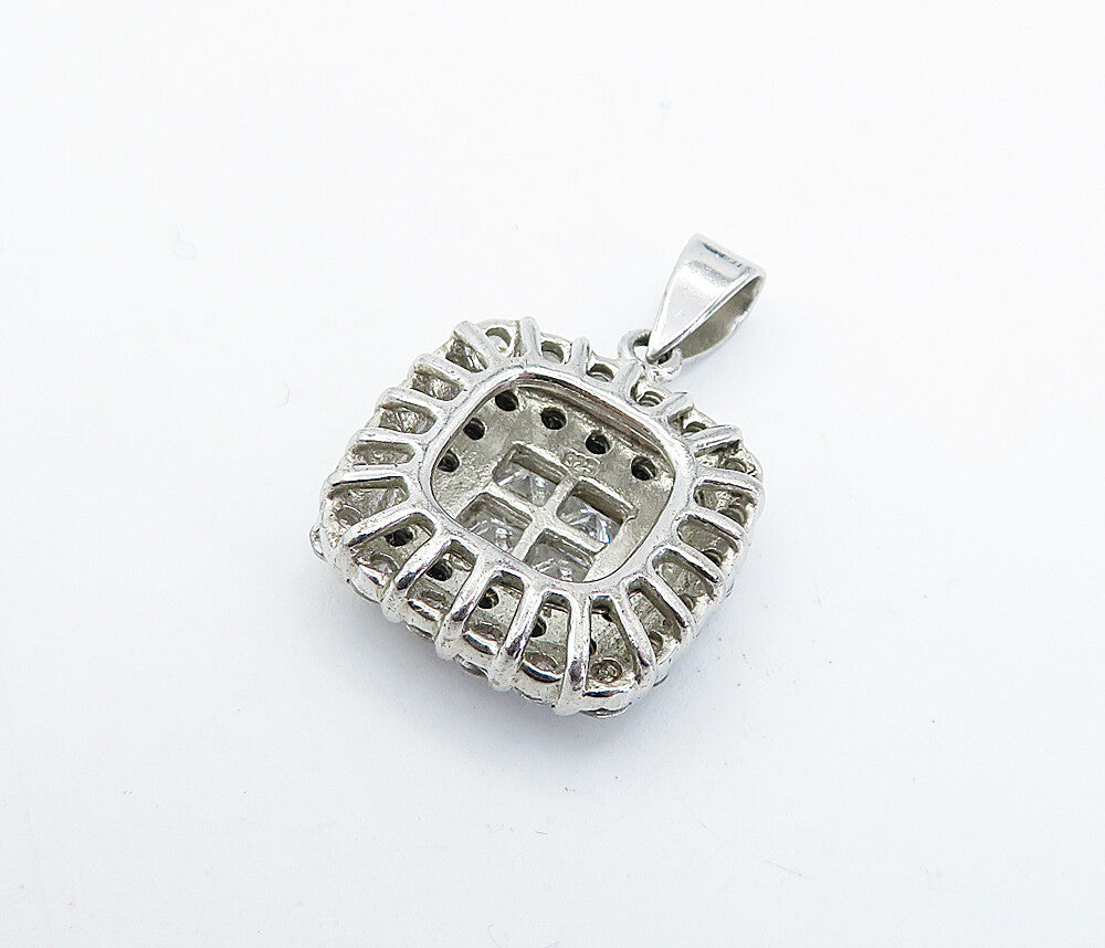 925 Sterling Silver  Cubic Zirconia & Sapphire Square Drop Pendant  PT5047
