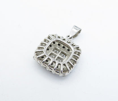 925 Sterling Silver  Cubic Zirconia & Sapphire Square Drop Pendant  PT5047