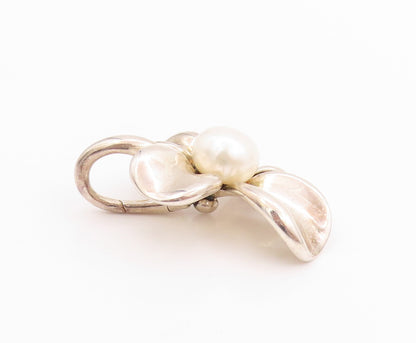 925 Sterling Silver Vintage Pendant ANN KING Pearl Orchid Floral Blossom PT24746