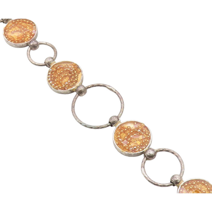 925 Sterling Silver  Vintage Beaded Detail Circle Link Chain Bracelet  BT6248