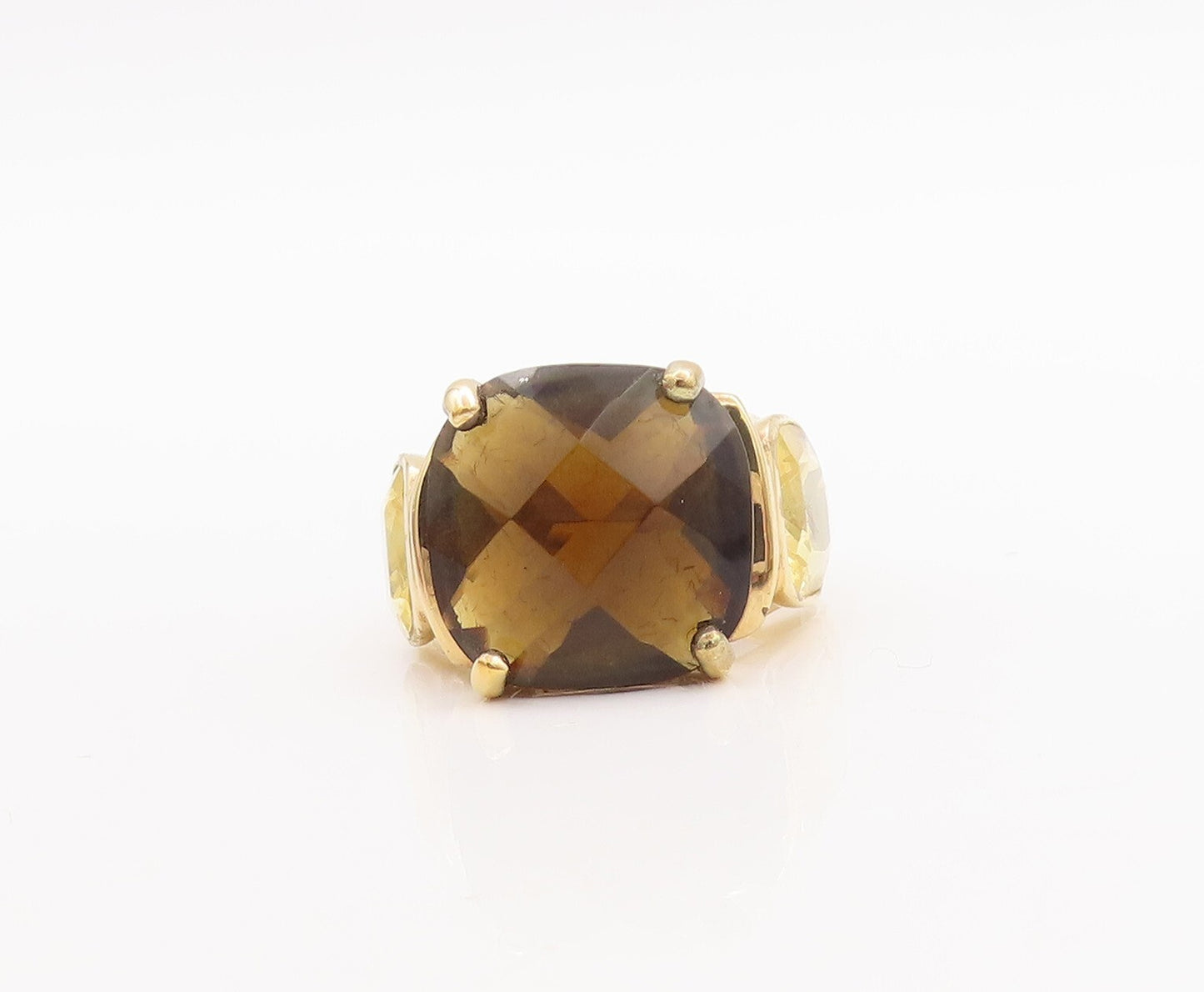 925 Sterling Silver Vintage Ring Rose Plated Smoky Quartz & Citrine Sz 8 RG29586
