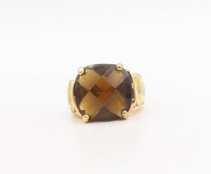 925 Sterling Silver Vintage Ring Rose Plated Smoky Quartz & Citrine Sz 8 RG29586