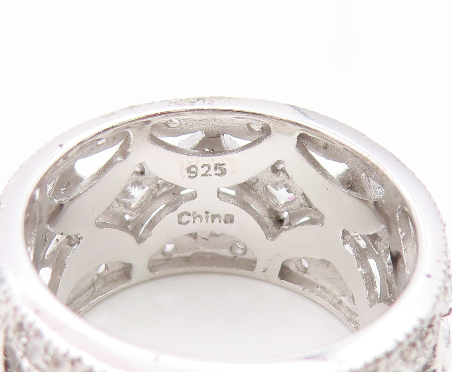 925 Sterling Silver Vintage Ring CZ Intricate Wide Eternity Band  Sz 7  RG35064