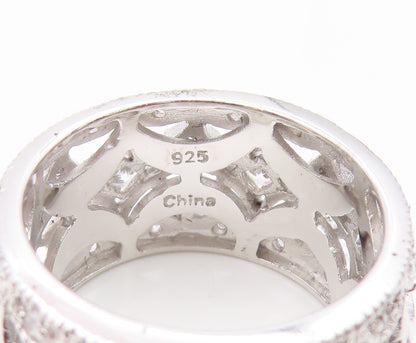 925 Sterling Silver Vintage Ring CZ Intricate Wide Eternity Band  Sz 7  RG35064