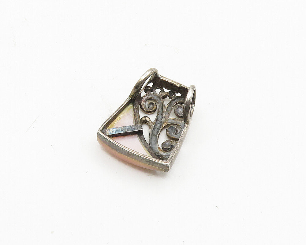 925 Sterling Silver  Vintage Pink Mother Of Pearl Open Swirl Pendant  PT14677