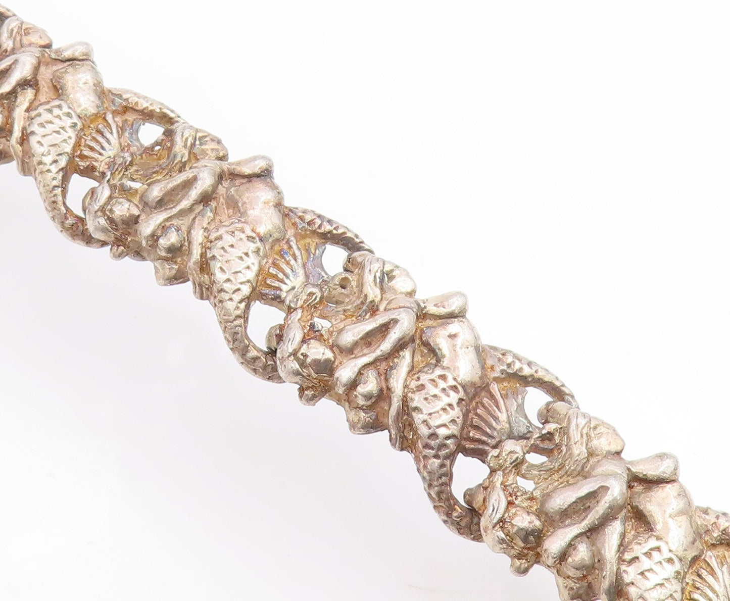 925 Sterling Silver Vintage Bracelet Brutalist Mermaid Link Design  BT12061