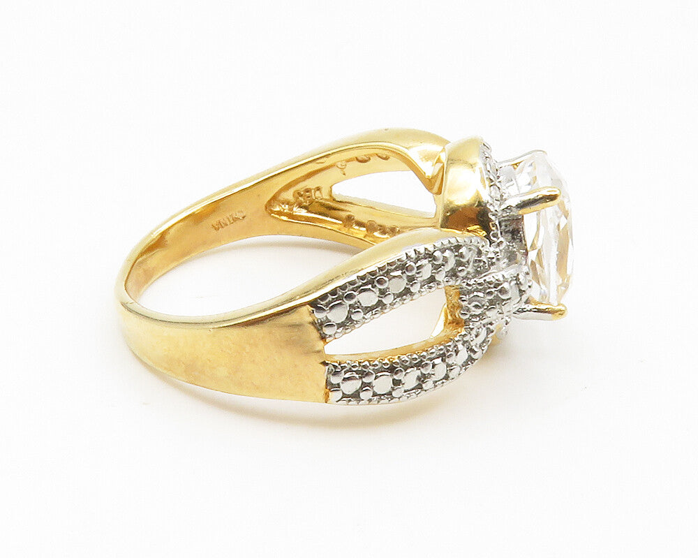 925 Sterling Silver  Faceted Topaz Gold Plated Shiny Band Ring Sz 10  RG14051