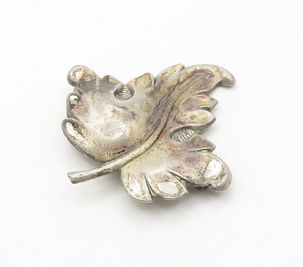 JEWEL ART 925 Sterling Silver  Vintage Single Floral Leaf Brooch Pin  BP5995