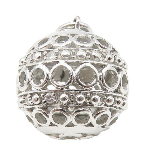 925 Sterling Silver  Shiny Topaz Accent Circle Pattern Sphere Pendant  PT8977
