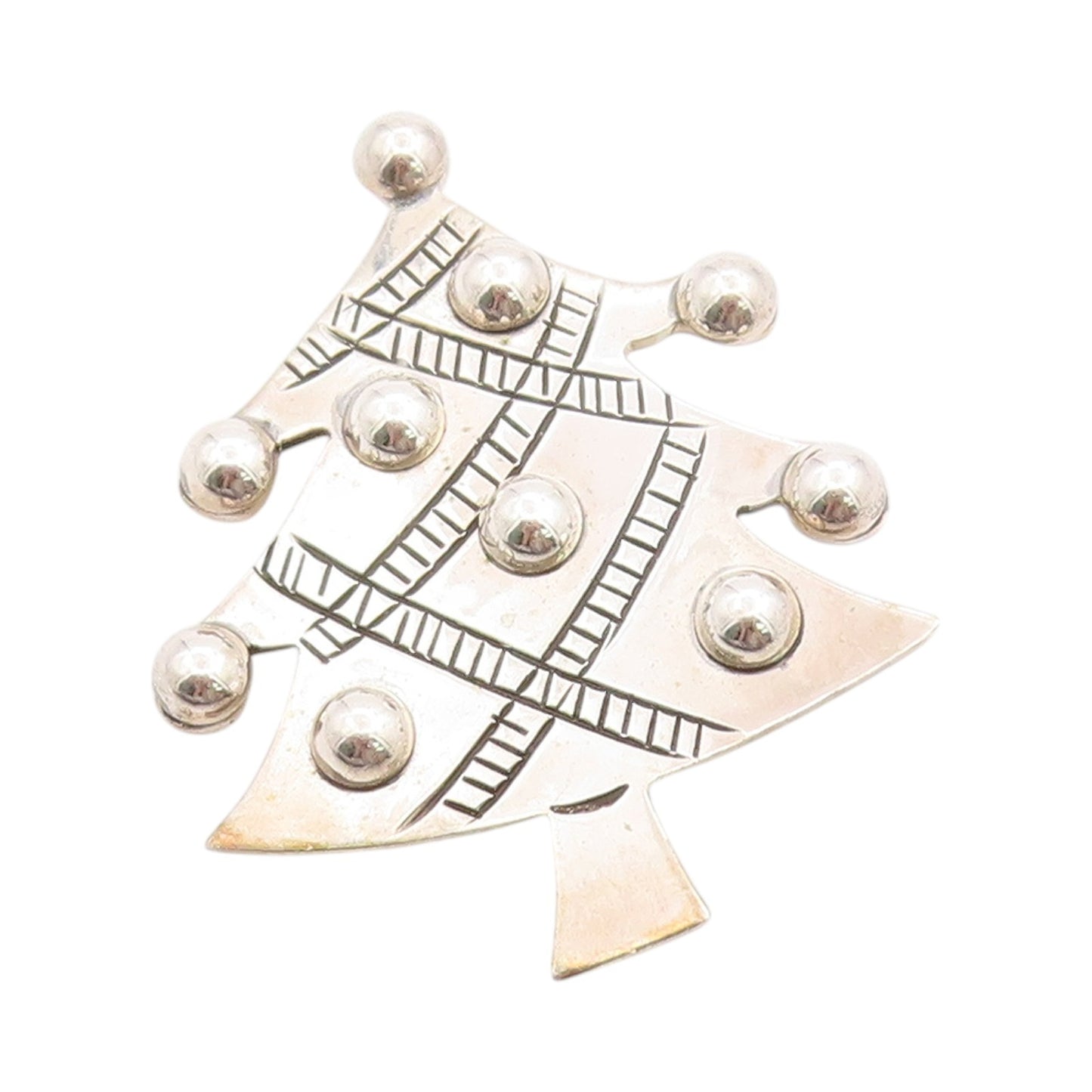 925 Sterling Silver Vintage Brooch Etched Beaded Cutout Christmas Tree  BP11743
