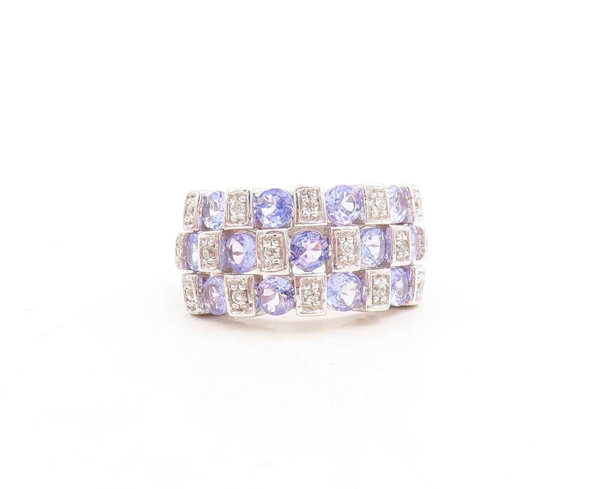 925 Sterling Silver Vintage Ring Square Box Tanzanite & Topaz Inlay Sz 7 RG30114