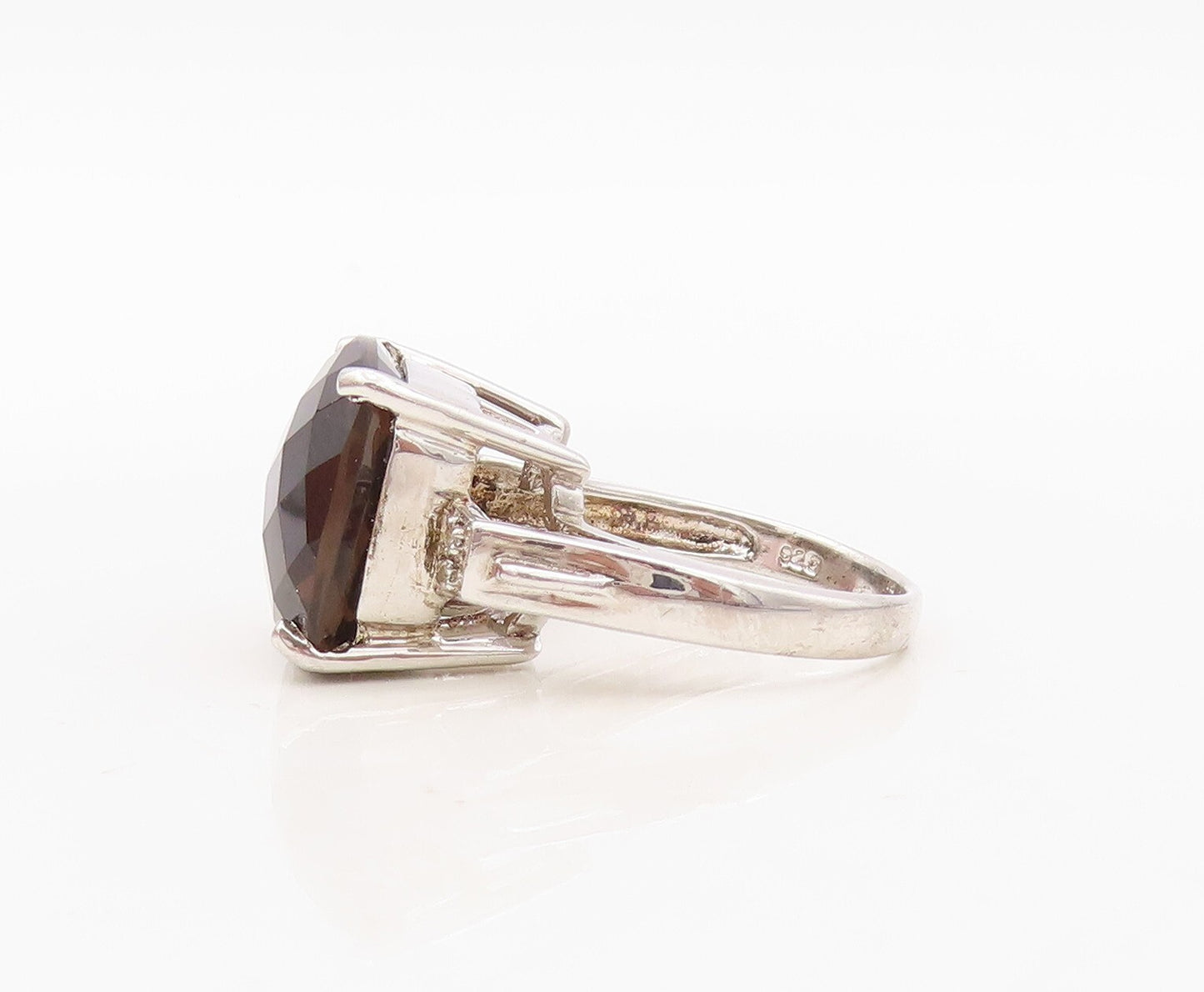 925 Sterling Silver Vintage Ring Minimalist Square Smoky Quartz CZ  Sz 7 RG30464