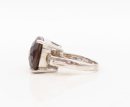 925 Sterling Silver Vintage Ring Minimalist Square Smoky Quartz CZ  Sz 7 RG30464