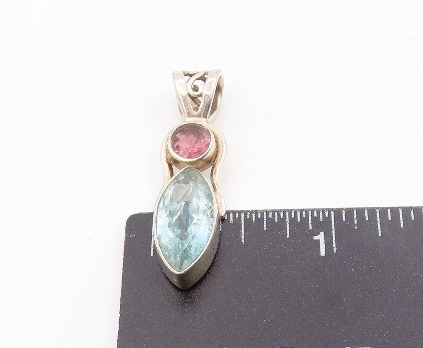 925 Sterling Silver Vintage Pendant Marquise Cut Blue Topaz Drop Charm  PT25441