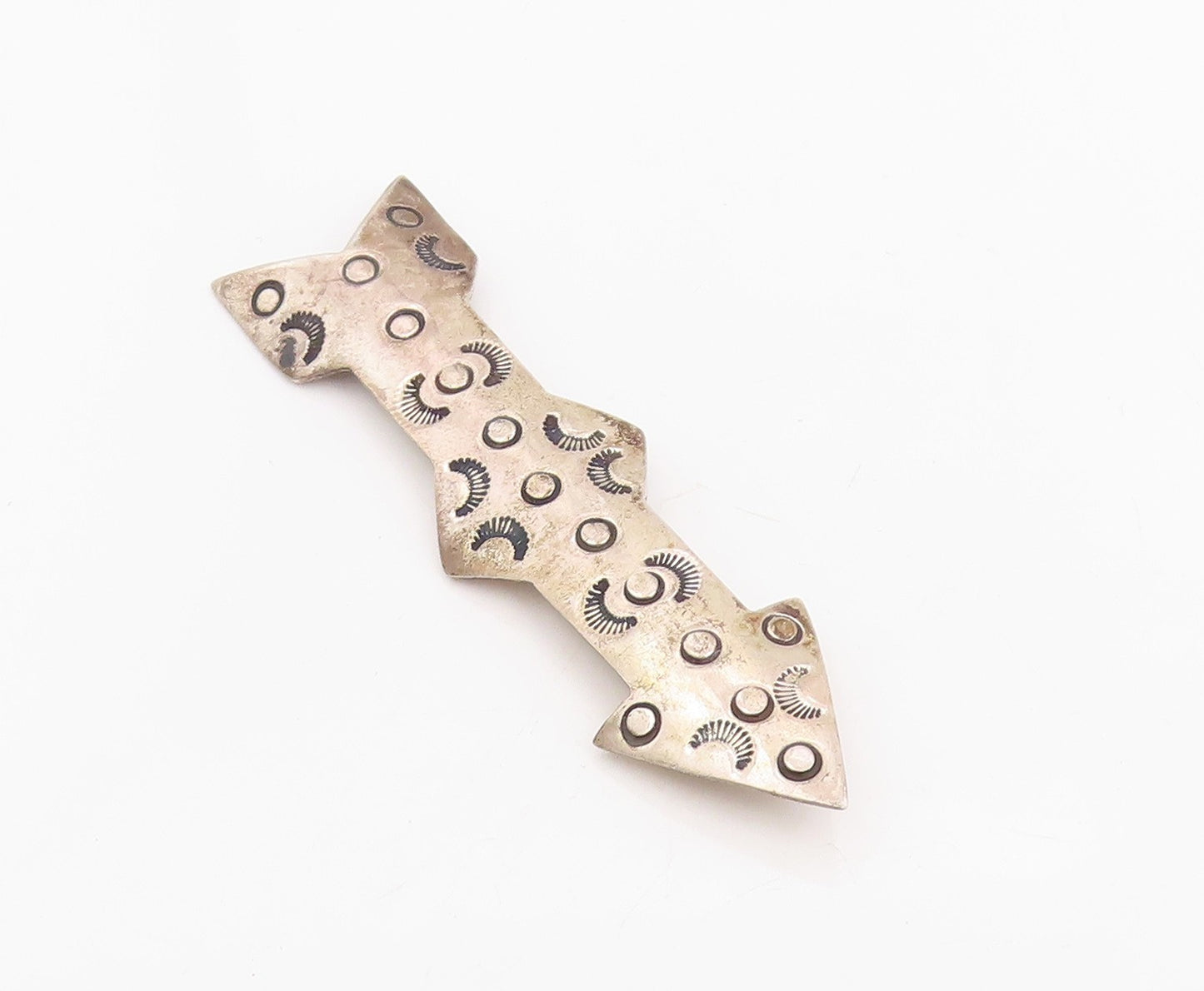 925 Sterling Silver Vintage Brooch Pin Etched Celestial Tribal Arrow  BP12332