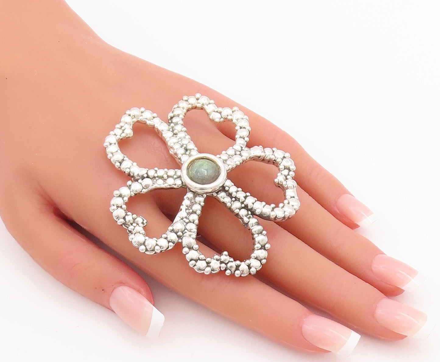 925 Sterling Silver Vintage Ring ISRAEL Alexandrite Cutout Flower Sz 8.5 RG28705