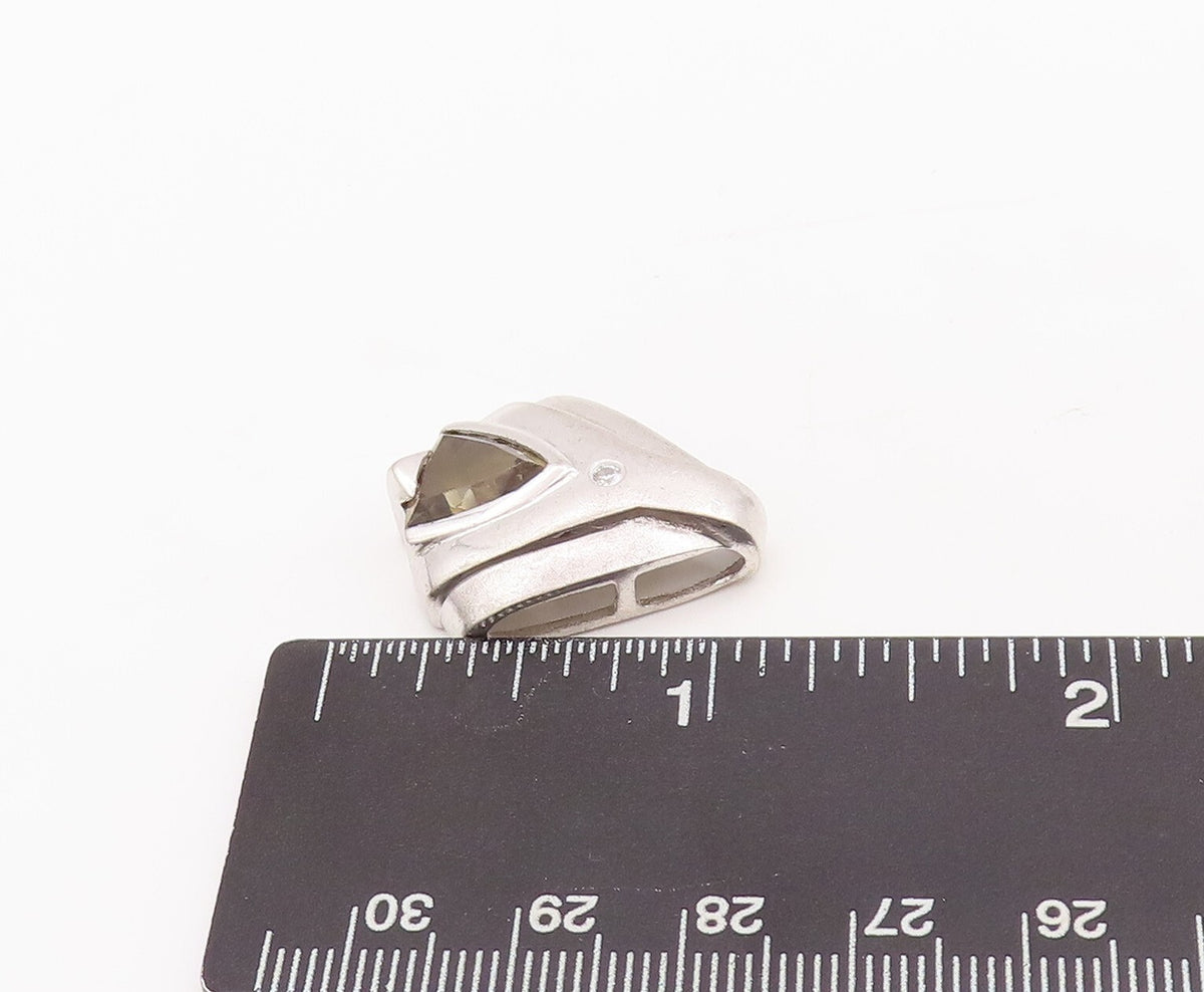 925 Sterling Silver Vintage Pendant Carved Shirt With Citrine & CZ  PT23389