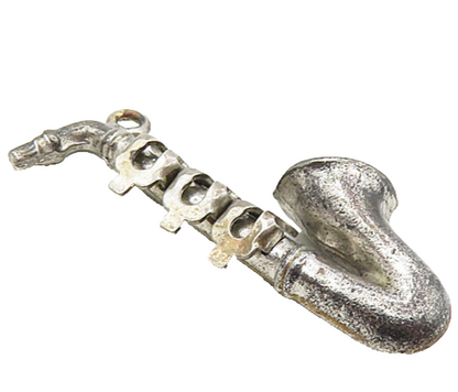 925 Sterling Silver  Vintage Petite Dark Tone Saxophone Trinket (MOVES) TR1444