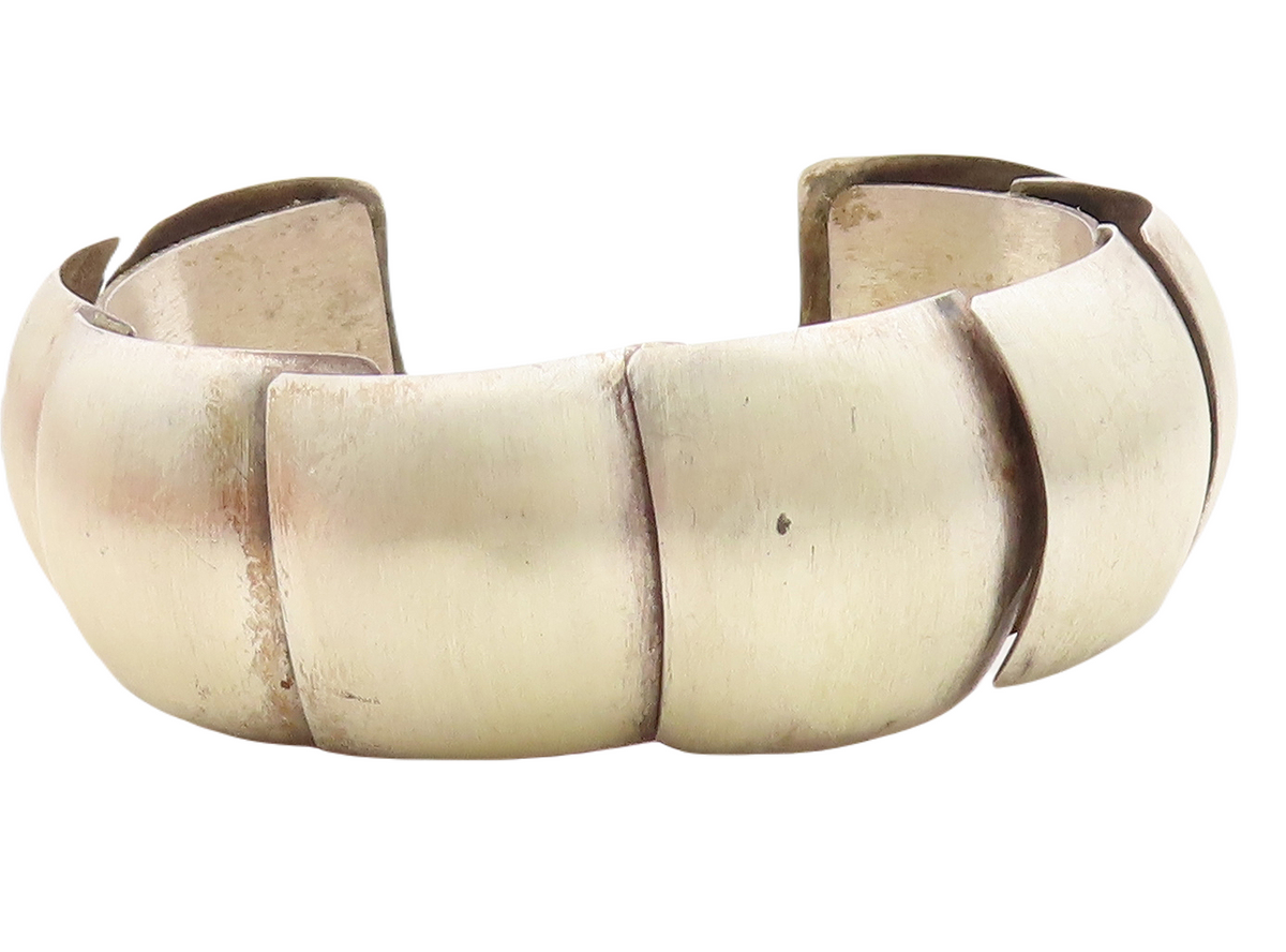 925 Sterling Silver  Vintage Matte Segmented Design Cuff Bracelet  BT1860