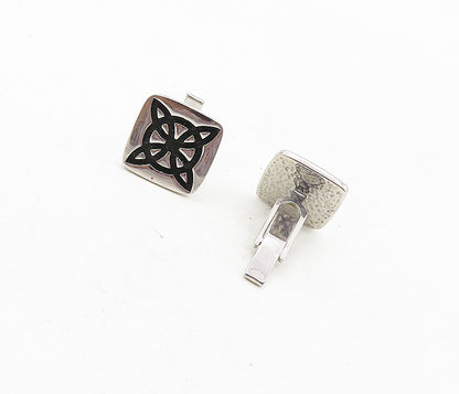 925 Sterling Silver  Vintage Shiny Celtic Knot Cross Square Cufflinks  TR1537