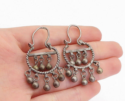 925 Sterling Silver  Vintage Antique Dangling Ball Beads Drop Earrings  EG2834