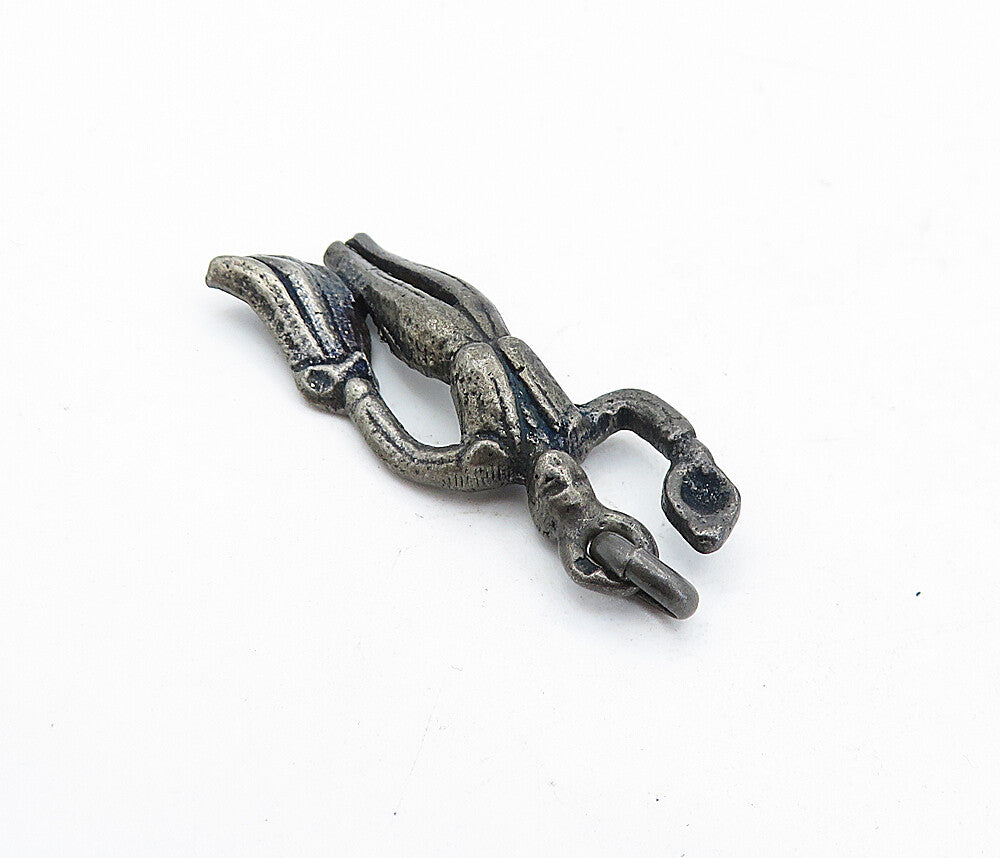 925 Sterling Silver  Vintage Petite Oxidized Bull Rider Figure Pendant  PT3924