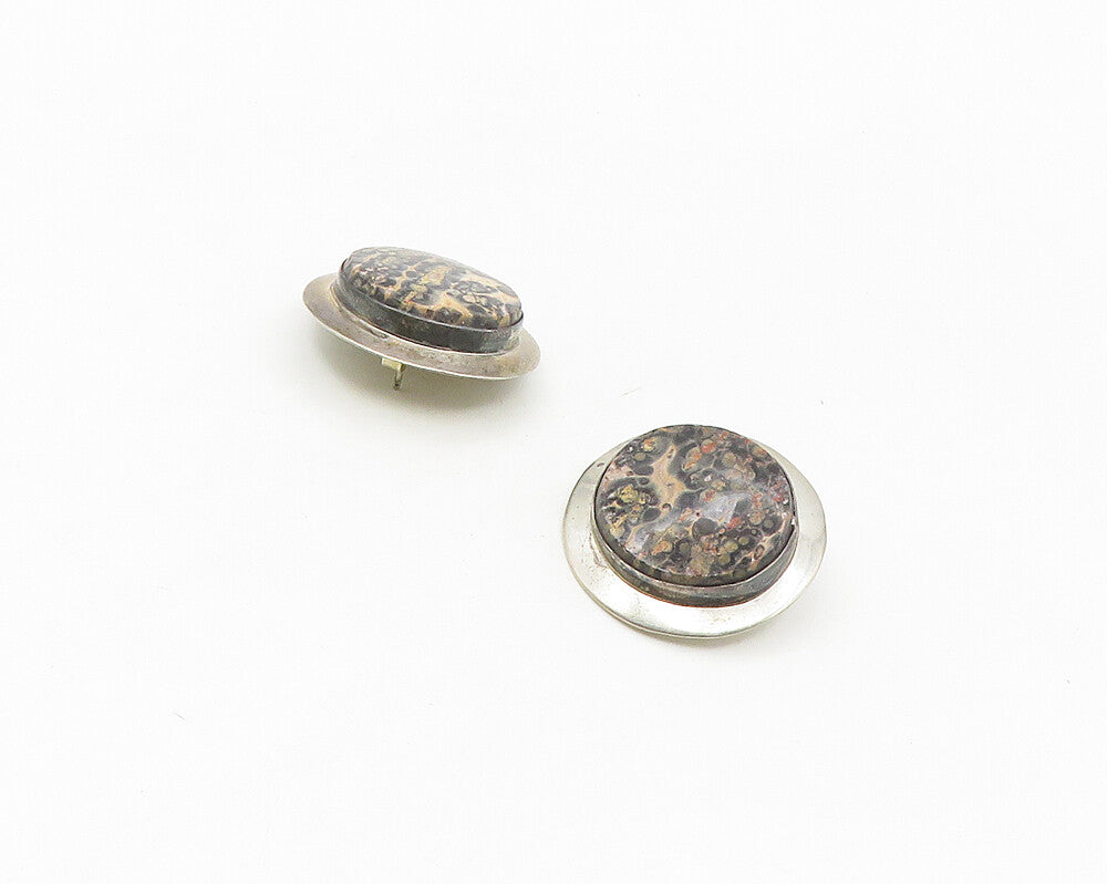 925 Sterling Silver Vintage Jasper Solid Round Button Drop Earrings  EG9041