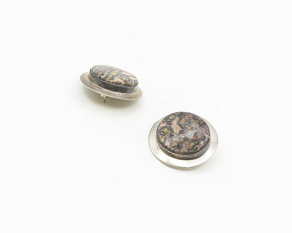 925 Sterling Silver Vintage Jasper Solid Round Button Drop Earrings  EG9041