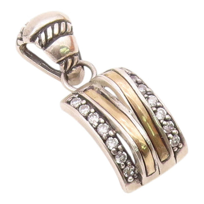 14K GOLD & 925 Silver  Vintage Two Tone Cubic Zirconia Curved Pendant  PT21953