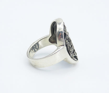 925 Sterling Silver  Marcasite Open Retro Flowers Cocktail Ring Sz 7.5  RG8323