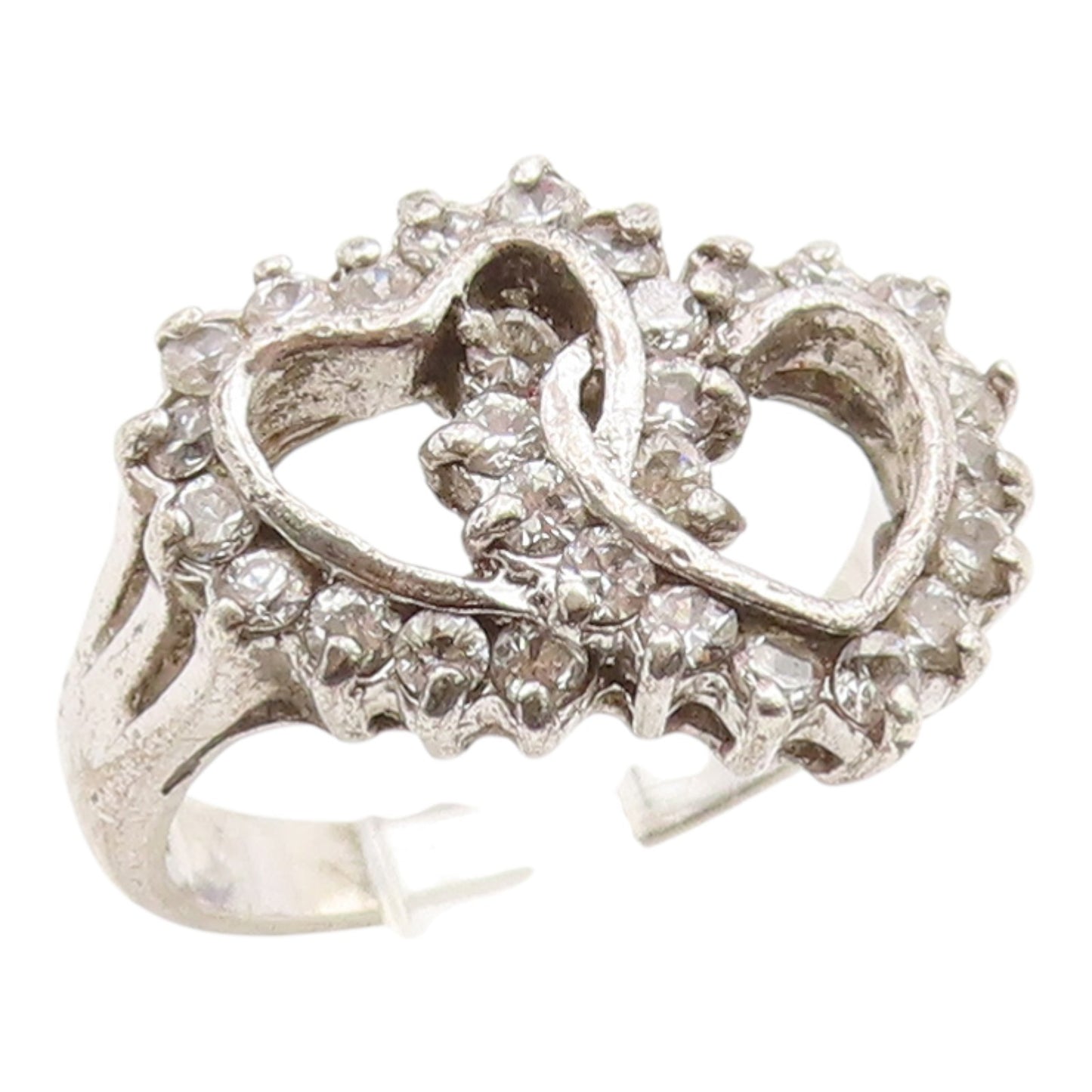 925 Sterling Silver Vintage Ring Topaz Interlocking Love Heart  Sz 7  RG36177