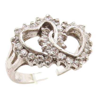 925 Sterling Silver Vintage Ring Topaz Interlocking Love Heart  Sz 7  RG36177