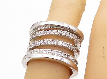 925 Sterling Silver Shiny Topaz Split Shank Stacked Band Ring Sz 7 RG6066
