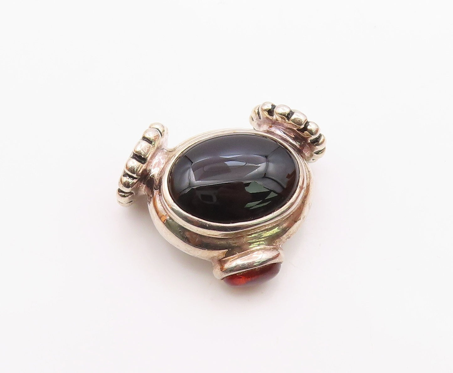 ESPO SIG 925 Sterling Silver  Vintage Black Onyx & Amber Pendant  PT16905