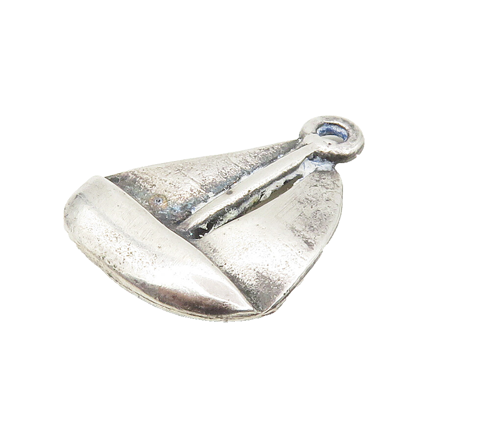 925 Sterling Silver  Vintage Sail Boat Motif Smooth Dark Tone Pendant  PT12296
