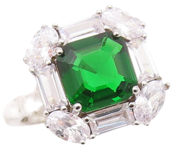 925 Sterling Silver Vintage Ring Square Cut Green & White Topaz  Sz 7  RG29310