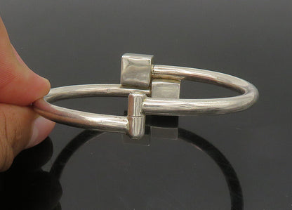 MEXICO 925 Silver  Vintage Shiny Cube Ends Bypass Bangle Bracelet  BT9002