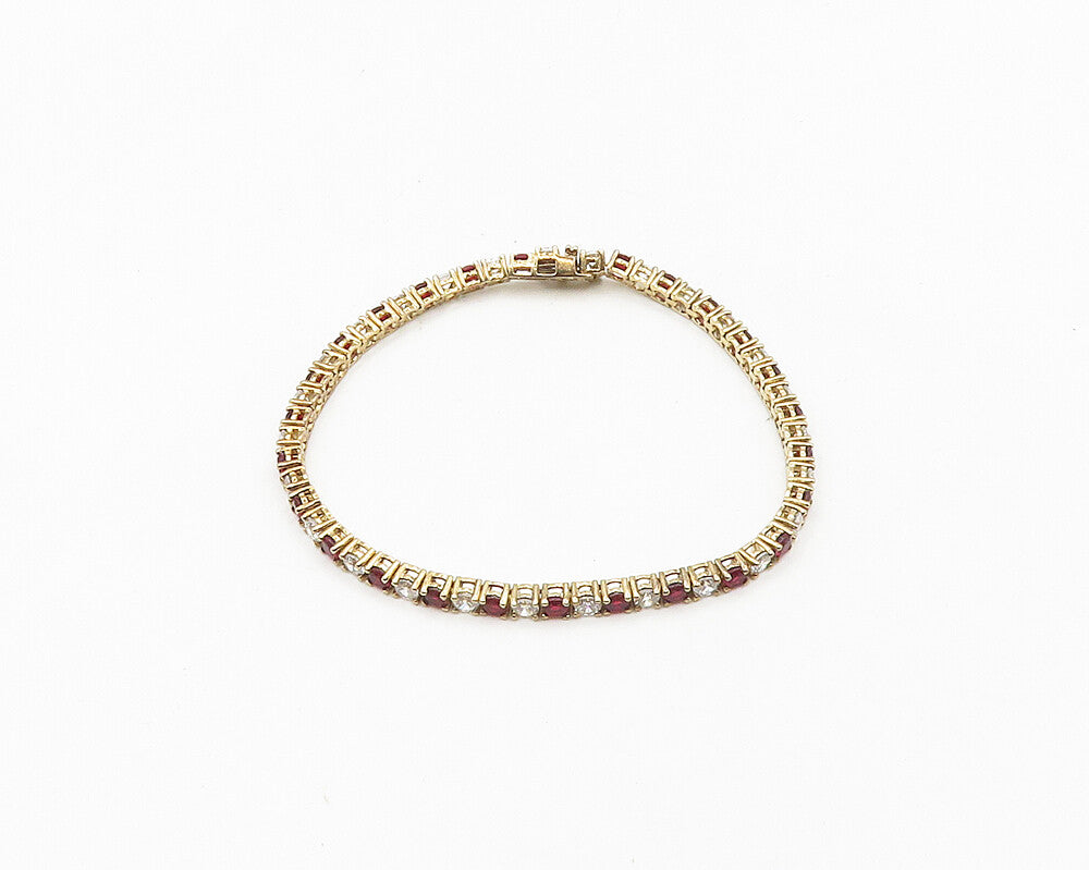 925 Sterling Silver  Cubic Zirconia & Garnet Gold Plated Chain Bracelet BT7375