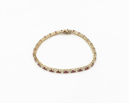 925 Sterling Silver  Cubic Zirconia & Garnet Gold Plated Chain Bracelet BT7375